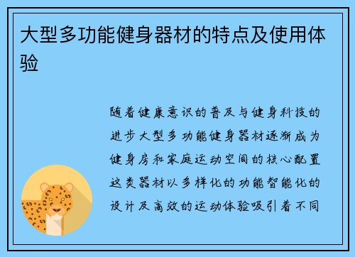 大型多功能健身器材的特点及使用体验